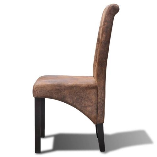 Chaise vintage simili cuir marron vieilli et pieds pin massif Barielle - Lot de 2 - Photo n°3; ?>
