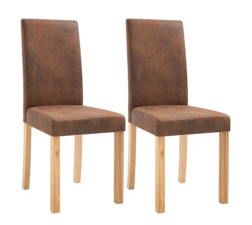 Chaise vintage simili cuir marron vieilli et pieds pin massif Barielle - Lot de 2 2 - Photo n°3; ?>