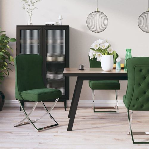 Chaises à dîner 2 pcs Vert foncé 53x52x98 cm Velours et inox - Photo n°2; ?>