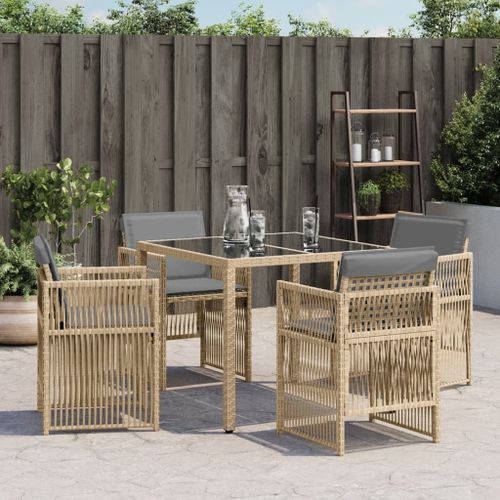 Chaises de jardin avec coussins lot de 4 mélange beige - Photo n°3; ?>