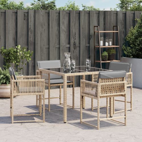 Chaises de jardin avec coussins lot de 4 mélange beige - Photo n°3; ?>