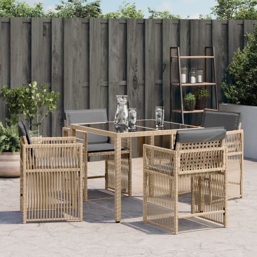 Chaises de jardin avec coussins lot de 4 mélange beige - Photo n°3; ?>