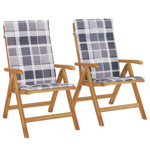 Chaises de jardin inclinables 2pcs et coussins bois massif teck - Photo n°2; ?>