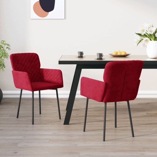 Chaises de salle à manger 2 pcs Rouge bordeaux Velours - Photo n°2; ?>