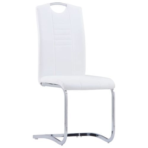 Chaises de salle à manger cantilever 6 pcs Blanc Similicuir 3 - Photo n°2; ?>