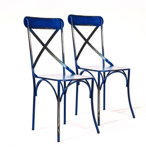 Chaises en métal bleu vieilli Lola - Lot de 2 - Photo n°2; ?>