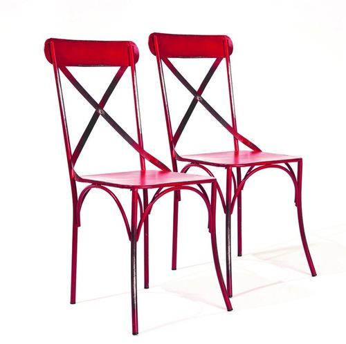Chaises en métal rouge vieilli Lola - Lot de 2 - Photo n°3; ?>