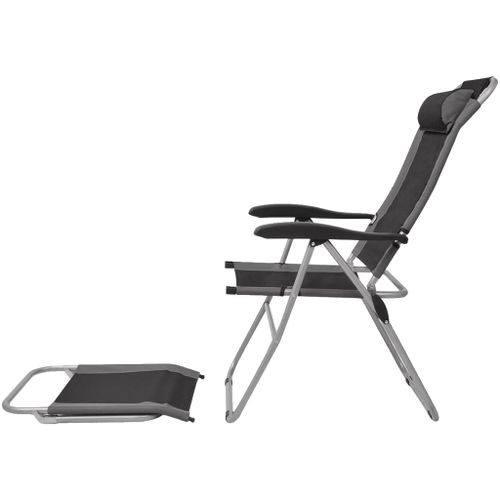 Chaises inclinables de camping 2 pcs Gris et noir - Photo n°3; ?>