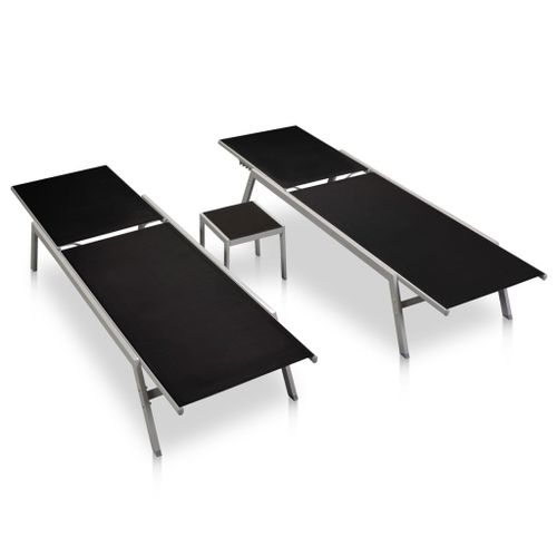 Chaises longues 2 pcs avec table Acier et textilène Noir 2 - Photo n°2; ?>