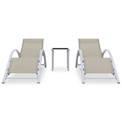 Chaises longues 2 pcs avec table Aluminium Crème - Photo n°2; ?>