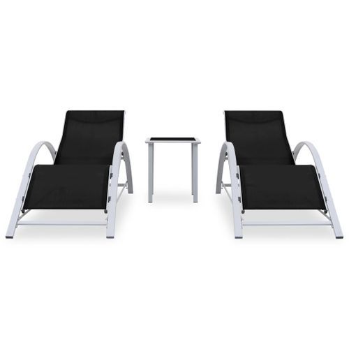 Chaises longues 2 pcs avec table Aluminium Noir - Photo n°2; ?>