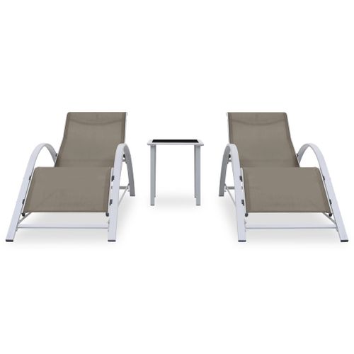 Chaises longues 2 pcs avec table Aluminium Taupe - Photo n°2; ?>