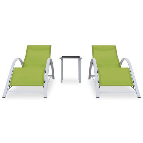 Chaises longues 2 pcs avec table Aluminium Vert - Photo n°2; ?>