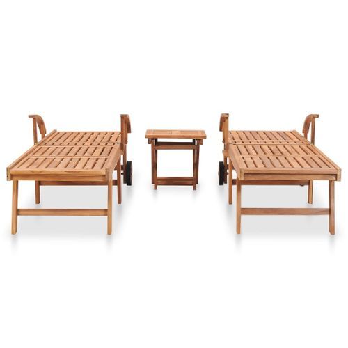 Chaises longues 2 pcs avec table Bois de teck solide - Photo n°2; ?>