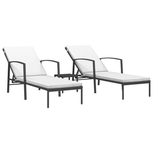 Chaises longues 2 pcs avec table Résine tressée Noir - Photo n°2; ?>