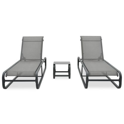 Chaises longues 2 pcs avec table Textilène et aluminium - Photo n°2; ?>
