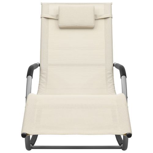 Chaises longues 2 pcs Textilène Crème et gris - Photo n°3; ?>