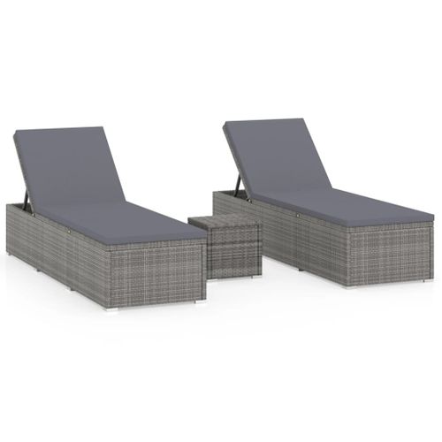 Chaises Longues De Jardin Table à Thé 3 Pcs Résine Tressée Gris 24 Chaises longues de jardin table à thé 3 pcs Résine tressée Gris - Photo n°2; ?>