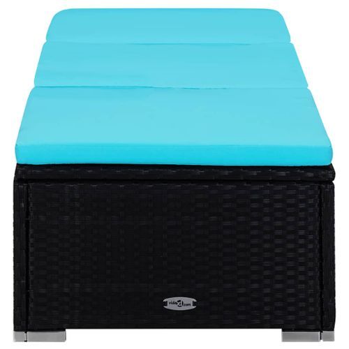 Chaises longues de jardin table à thé 3 pcs Résine tressée Noir 4 - Photo n°2; ?>