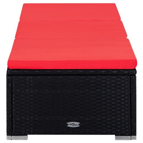 Chaises longues de jardin table à thé 3 pcs Résine tressée Noir 3 - Photo n°2; ?>