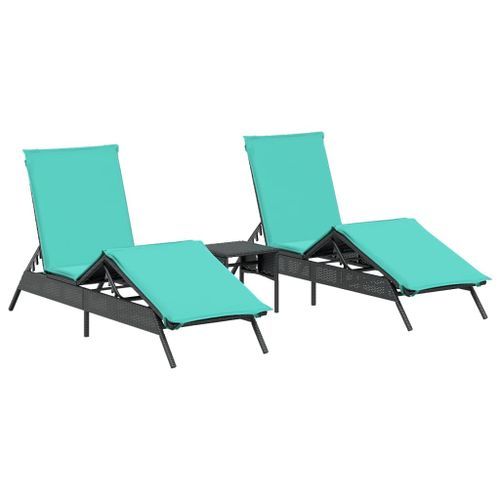 Chaises longues lot de 2 avec table noir résine tressée - Photo n°2; ?>