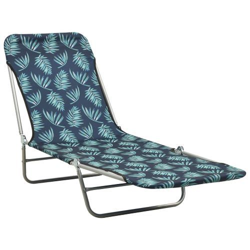 Chaises longues pliables 2 pcs Acier et tissu Motif de feuilles - Photo n°2; ?>