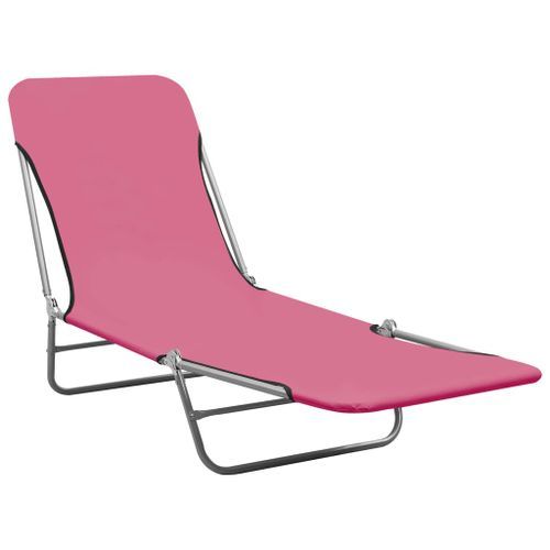 Chaises longues pliables 2 pcs Acier et tissu Rose - Photo n°2; ?>
