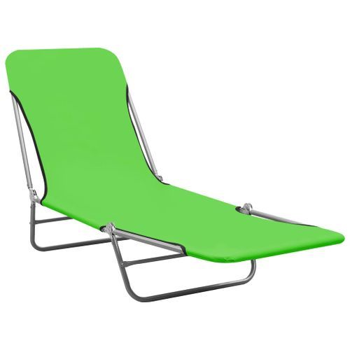 Chaises longues pliables 2 pcs Acier et tissu Vert - Photo n°2; ?>