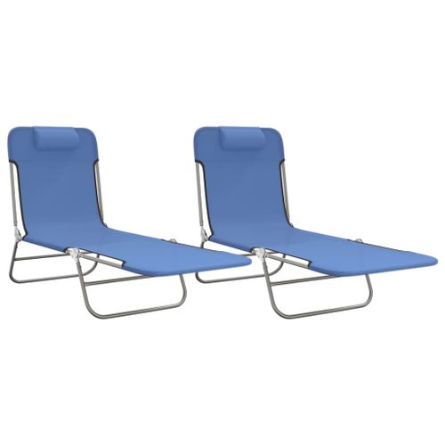 Chaises longues pliables 2 pcs bleu textilène et acier - Photo n°2; ?>