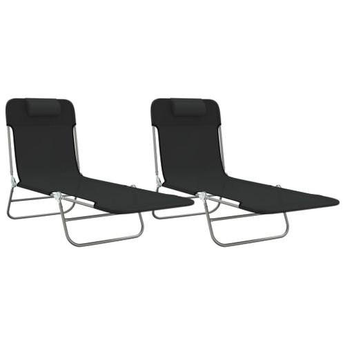 Chaises longues pliables 2 pcs noir textilène et acier - Photo n°2; ?>