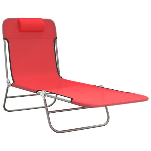 Chaises longues pliables 2 pcs rouge textilène et acier - Photo n°3; ?>