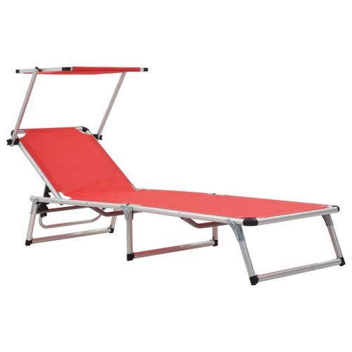Chaises longues pliables et toit 2pcs Aluminium textilène Rouge - Photo n°2; ?>