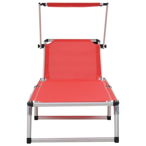 Chaises longues pliables et toit 2pcs Aluminium textilène Rouge - Photo n°3; ?>