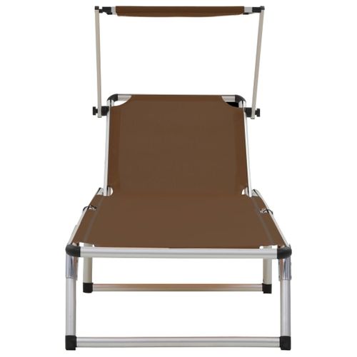 Chaises longues pliables toit 2 pcs Aluminium textilène Marron - Photo n°3; ?>