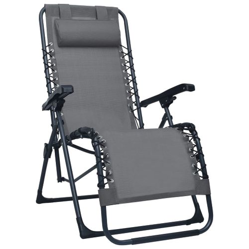 Chaises pliables de terrasse 2 pcs Gris Textilène - Photo n°2; ?>