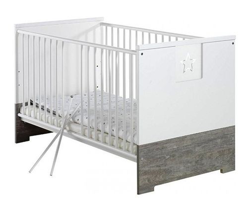 Chambre bébé 3 pièces Eco Star lit 70x140 cm commode à langer et armoire bois gris et blanc - Photo n°2; ?>