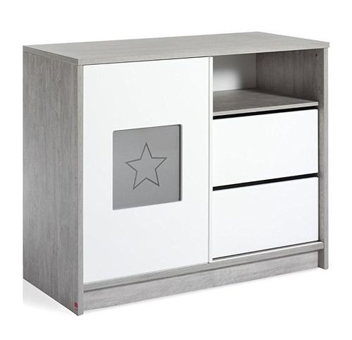 Chambre bébé 3 pièces Eco Star lit 70x140 cm commode à langer et armoire bois gris et blanc - Photo n°3; ?>