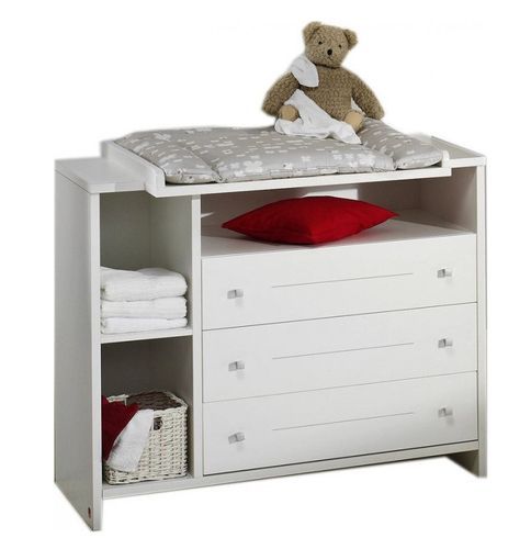 Chambre bébé Eco Stripe lit 70x140 cm commode à langer et armoire bois laqué blanc - Photo n°3; ?>