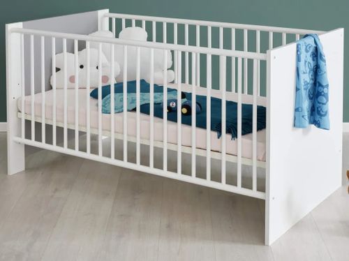 Chambre bébé Evans lit 70x140 cm avec commode à langer et armoire mélaminé gris et blanc - Photo n°3; ?>