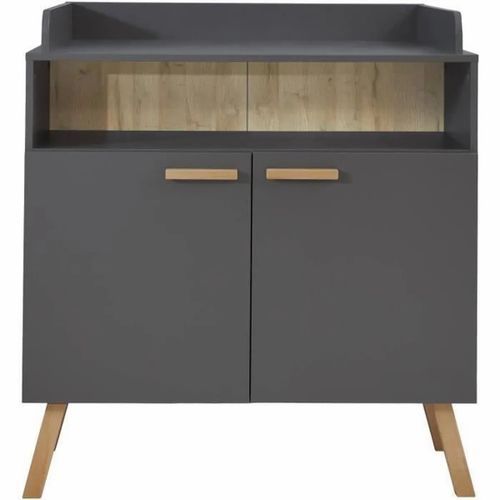 Chambre bébé Mathys Lit 70 x 140 cm avec commode à langer gris et chêne - Photo n°3; ?>