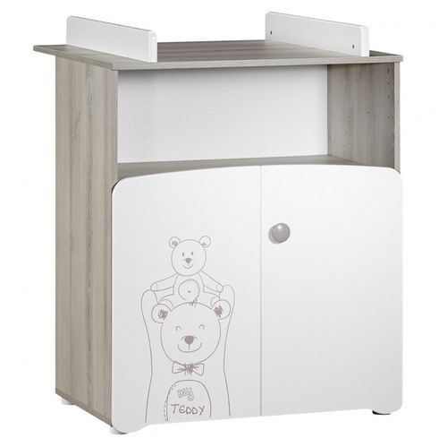 Chambre bébé Teddy lit 60x120 cm armoire et commode à langer laqué blanc et gris - Photo n°3; ?>