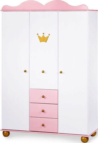 Chambre enfant 3 pièces pin massif blanc et rose Prinzessin Karolin - Photo n°3; ?>
