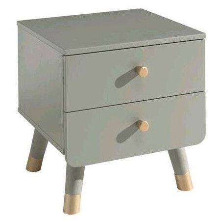 Chambre lit enfant 90x200 cm et chevet bois vert olive satiné Funy - Photo n°3; ?>