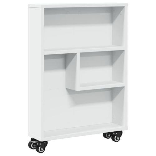 Chariot de rangement étroit blanc 48x13x68 cm bois d'ingénierie - Photo n°2; ?>