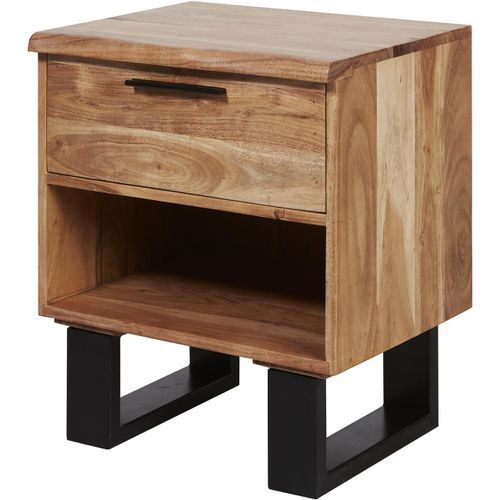 Table d'appoint 1 tiroir bois massif et pieds acier noir Kinoa 48 cm - Photo n°2; ?>