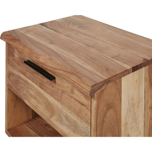 Table d'appoint 1 tiroir bois massif et pieds acier noir Kinoa 48 cm - Photo n°3; ?>