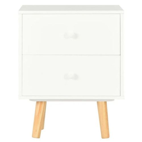 Chevet 2 tiroirs bois blanc et pieds pin clair Occri - Lot de 2 - Photo n°3; ?>