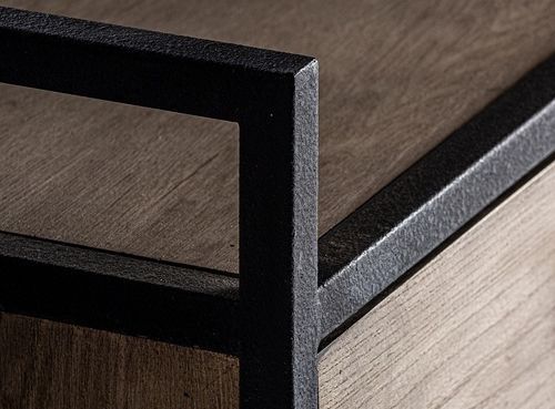 Chevet 3 tiroirs orme massif foncé et pieds métal noir Rigno - Photo n°3; ?>