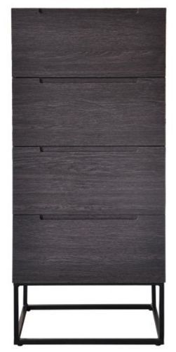 Chiffonnier 4 tiroirs bois laqué gris foncé et métal noir Logan - Photo n°2; ?>