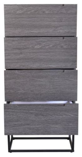 Chiffonnier 4 tiroirs bois laqué gris foncé et métal noir Logan - Photo n°3; ?>